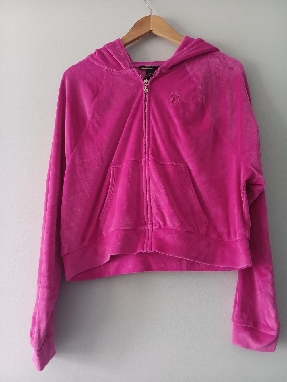 Victoria’s Secret PINK Hot Pink Velour Cropped Zip Hoodie Fitted Y2K S